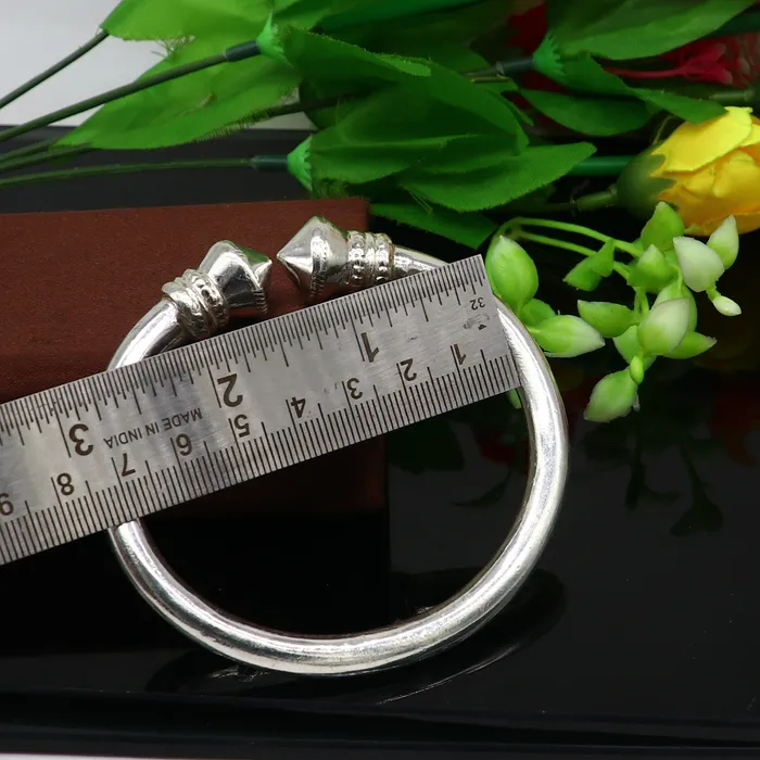 TRIBAL ORNAMENTS Bracelets 925 sterling silver solid open face adjustable heavy kada bracelet for men amazing indian traditional cultural design plain kada nsk0677