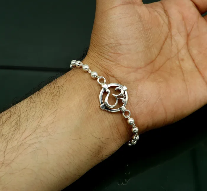 TRIBAL ORNAMENTS Bracelets All size rakhi 925 sterling silver custom Aum OM design beaded Rakhi Bracelet special personalized Rakshabandhan gift rk012