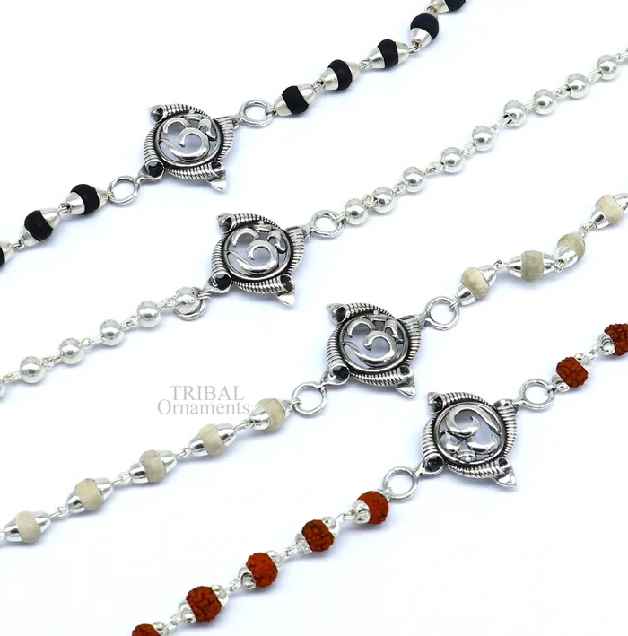 TRIBAL ORNAMENTS Bracelets Divine Aum OM Rakhi 925 sterling silver handmade stylish gorgeous Rakhi bracelet amazing Rudraksha Tulsi beaded bracelet Rakhi rk186 TRIBAL ORNAMENTS Bracelets Divine Aum OM Rakhi 925 sterling silver handmade stylish gorgeous Rakhi bracelet amazing Rudraksha Tulsi beaded bracelet Rakhi rk186