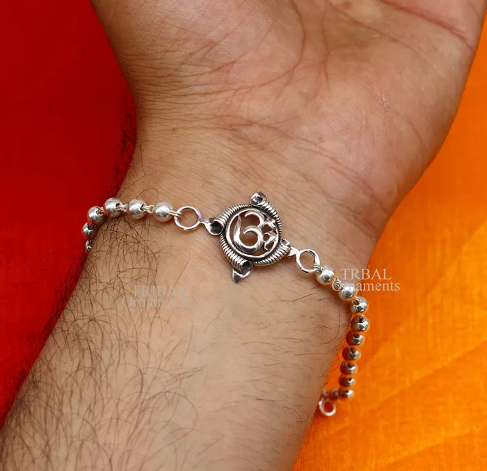 TRIBAL ORNAMENTS Bracelets Divine Aum OM Rakhi 925 sterling silver handmade stylish gorgeous Rakhi bracelet amazing Rudraksha Tulsi beaded bracelet Rakhi rk186 TRIBAL ORNAMENTS Bracelets Divine Aum OM Rakhi 925 sterling silver handmade stylish gorgeous Rakhi bracelet amazing Rudraksha Tulsi beaded bracelet Rakhi rk186