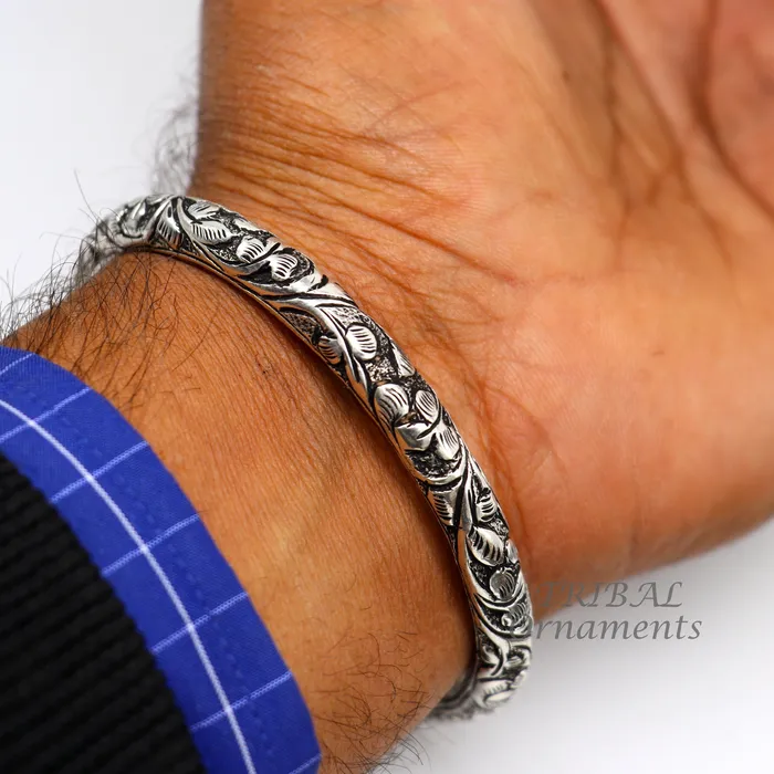 TRIBAL ORNAMENTS Bracelets Exclusive oxidized design 925 sterling silver chitai nakshi work handmade unisex cuff bangle bracelet kada best gifting jewelry nssk764 TRIBAL ORNAMENTS Bracelets Exclusive oxidized design 925 sterling silver chitai nakshi work handmade unisex cuff bangle bracelet kada best gifting jewelry nssk764