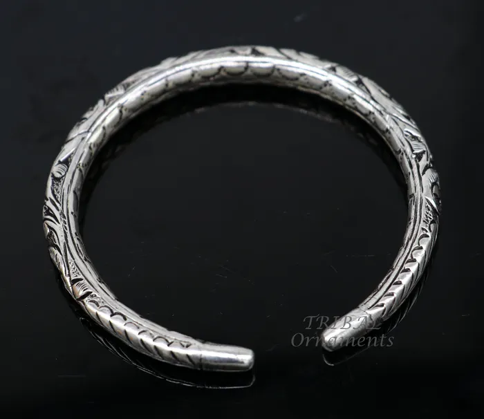 TRIBAL ORNAMENTS Bracelets Exclusive oxidized design 925 sterling silver chitai nakshi work handmade unisex cuff bangle bracelet kada best gifting jewelry nssk764