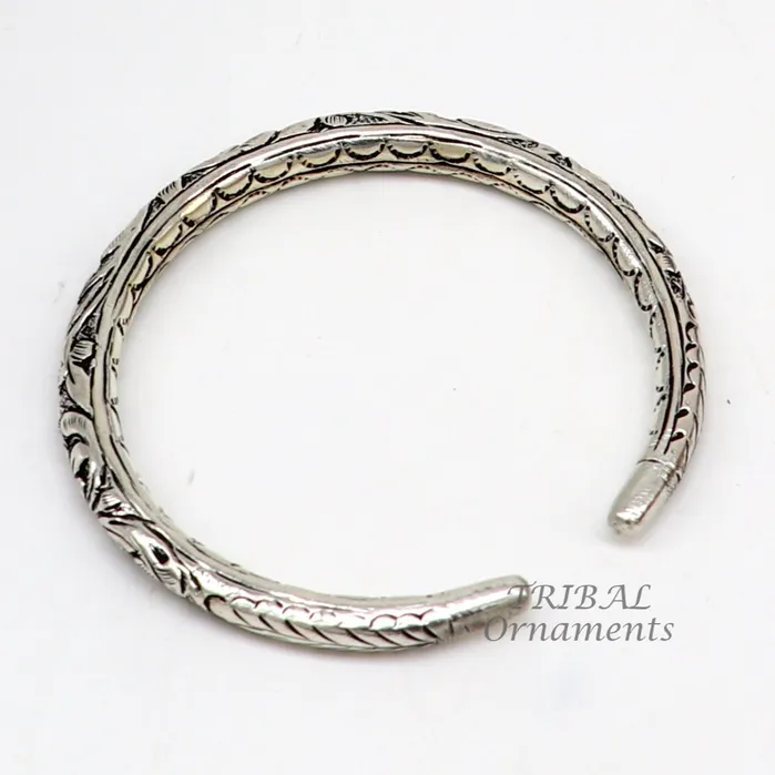 TRIBAL ORNAMENTS Bracelets Exclusive oxidized design 925 sterling silver chitai nakshi work handmade unisex cuff bangle bracelet kada best gifting jewelry nssk764