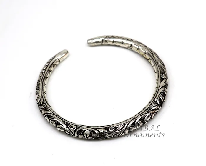 TRIBAL ORNAMENTS Bracelets Exclusive oxidized design 925 sterling silver chitai nakshi work handmade unisex cuff bangle bracelet kada best gifting jewelry nssk764