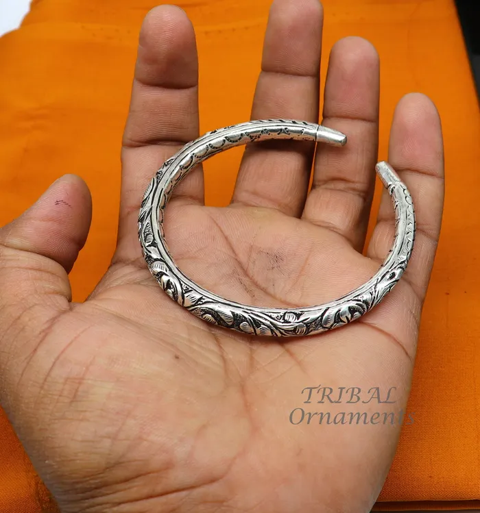 TRIBAL ORNAMENTS Bracelets Exclusive oxidized design 925 sterling silver chitai nakshi work handmade unisex cuff bangle bracelet kada best gifting jewelry nssk764