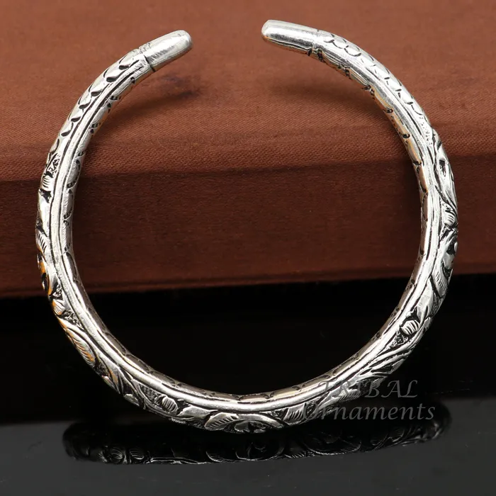 TRIBAL ORNAMENTS Bracelets Exclusive oxidized design 925 sterling silver chitai nakshi work handmade unisex cuff bangle bracelet kada best gifting jewelry nssk764