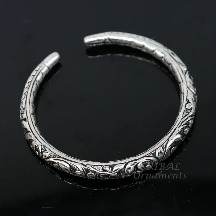 TRIBAL ORNAMENTS Bracelets Exclusive oxidized design 925 sterling silver chitai nakshi work handmade unisex cuff bangle bracelet kada best gifting jewelry nssk764