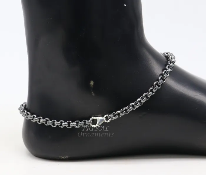 TRIBAL ORNAMENTS Bracelets Handmade 925 sterling silver rolo chain oxidized single anklet bracelet silver anklets foot bracelet amazing belly dance jewelry ank512 TRIBAL ORNAMENTS Bracelets Handmade 925 sterling silver rolo chain oxidized single anklet bracelet silver anklets foot bracelet amazing belly dance jewelry ank512