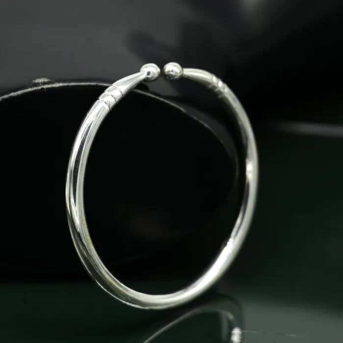 TRIBAL ORNAMENTS Bracelets Pure 925 sterling silver solid plain shiny design new born baby bangle kada baby bracelet kada best gifting adjustable kada nbbk223
