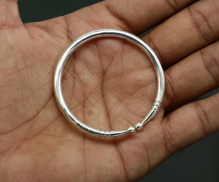 TRIBAL ORNAMENTS Bracelets Pure 925 sterling silver solid plain shiny design new born baby bangle kada baby bracelet kada best gifting adjustable kada nbbk223