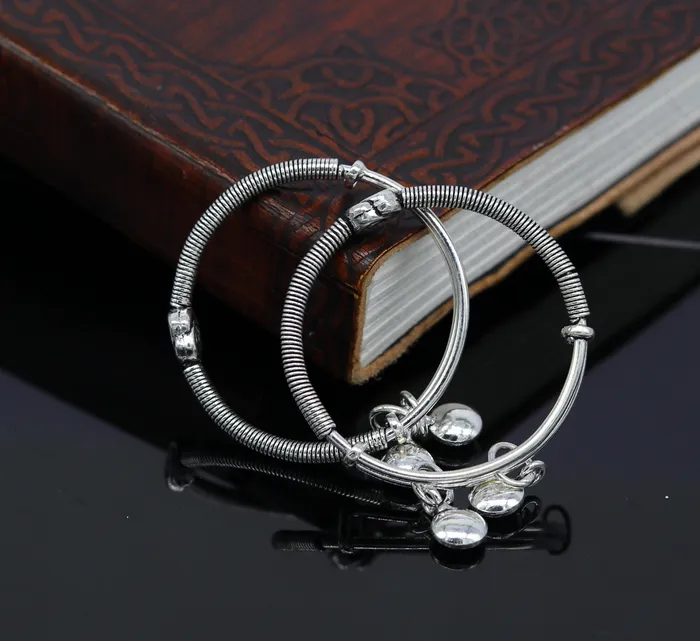 TRIBAL ORNAMENTS Bracelets Solid 925 sterling silver handmade stylish designer fancy baby adjustable bangles bracelet excellent kids charm jewelry bbk76