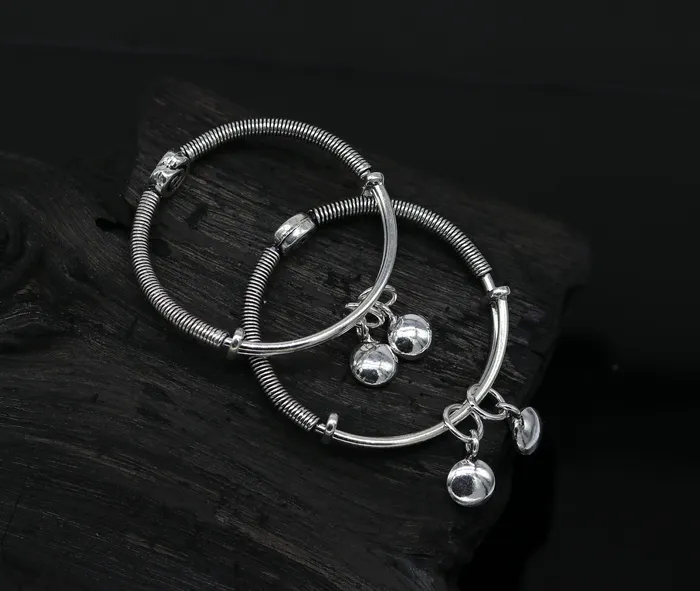 TRIBAL ORNAMENTS Bracelets Solid 925 sterling silver handmade stylish designer fancy baby adjustable bangles bracelet excellent kids charm jewelry bbk76