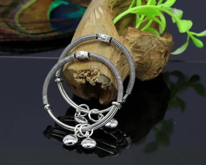 TRIBAL ORNAMENTS Bracelets Solid 925 sterling silver handmade stylish designer fancy baby adjustable bangles bracelet excellent kids charm jewelry bbk76