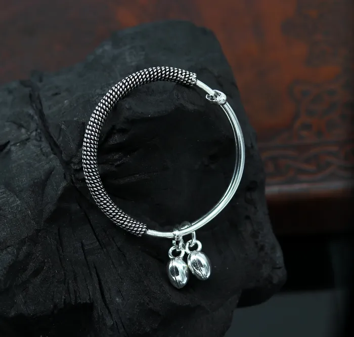 TRIBAL ORNAMENTS Bracelets Stylish charm oxidized 925 sterling silver adjustable baby solid bangle bracelet charm bangle tribal unisex kids jewelry bbk84 TRIBAL ORNAMENTS Bracelets Stylish charm oxidized 925 sterling silver adjustable baby solid bangle bracelet charm bangle tribal unisex kids jewelry bbk84
