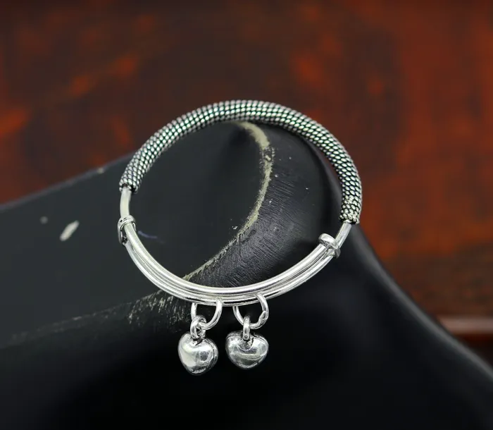 TRIBAL ORNAMENTS Bracelets Stylish charm oxidized 925 sterling silver adjustable baby solid bangle bracelet charm bangle tribal unisex kids jewelry bbk84
