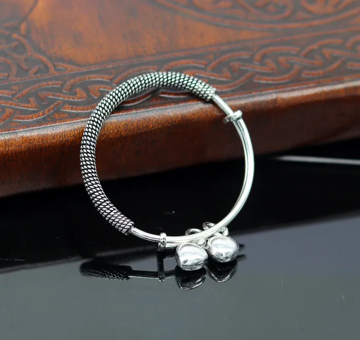 TRIBAL ORNAMENTS Bracelets Stylish charm oxidized 925 sterling silver adjustable baby solid bangle bracelet charm bangle tribal unisex kids jewelry bbk84