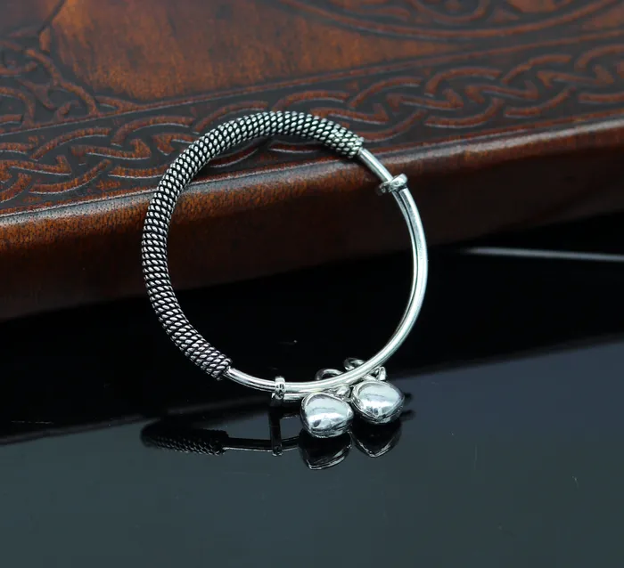 TRIBAL ORNAMENTS Bracelets Stylish charm oxidized 925 sterling silver adjustable baby solid bangle bracelet charm bangle tribal unisex kids jewelry bbk84