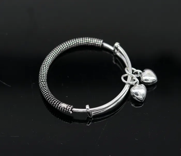 TRIBAL ORNAMENTS Bracelets Stylish charm oxidized 925 sterling silver adjustable baby solid bangle bracelet charm bangle tribal unisex kids jewelry bbk84