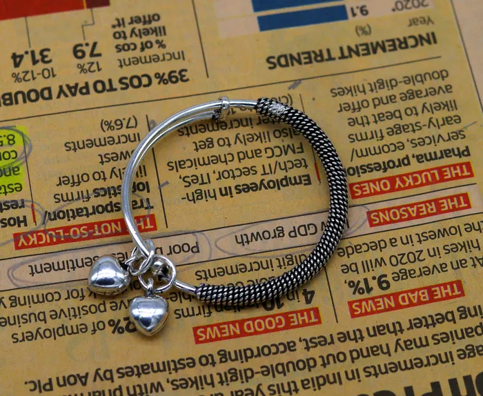 TRIBAL ORNAMENTS Bracelets Stylish charm oxidized 925 sterling silver adjustable baby solid bangle bracelet charm bangle tribal unisex kids jewelry bbk84
