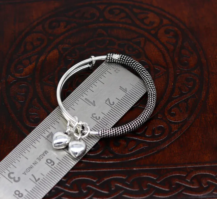 TRIBAL ORNAMENTS Bracelets Stylish charm oxidized 925 sterling silver adjustable baby solid bangle bracelet charm bangle tribal unisex kids jewelry bbk84