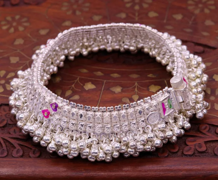 TRIBAL ORNAMENTS Bracelets Vintage design handmade solid silver heavy anklet excellent foot charm bracelet amazing belly dance tribal jewelry from india ank56