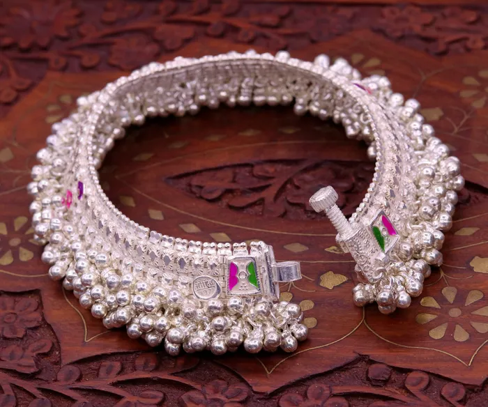 TRIBAL ORNAMENTS Bracelets Vintage design handmade solid silver heavy anklet excellent foot charm bracelet amazing belly dance tribal jewelry from india ank56