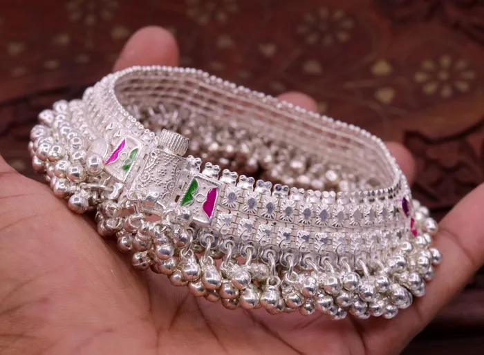 TRIBAL ORNAMENTS Bracelets Vintage design handmade solid silver heavy anklet excellent foot charm bracelet amazing belly dance tribal jewelry from india ank56