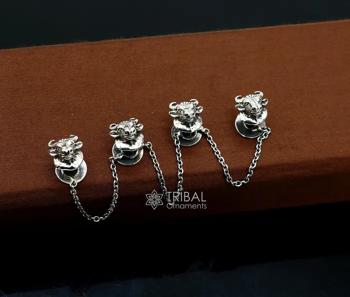 TRIBAL ORNAMENTS Bull head design 925 Sterling Silver set of 4 kurta Buttons for Fashion Perfection silver cufflinks cultural trendy jewelry btn38 Rings TRIBAL ORNAMENTS Bull head design 925 Sterling Silver set of 4 kurta Buttons for Fashion Perfection silver cufflinks cultural trendy jewelry btn38 Rings