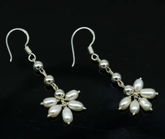 TRIBAL ORNAMENTS Earrings 925 sterling silver custom made hoops earring natural white pearl earring amazing customized bridesmaid pearl drop dangle earring s907