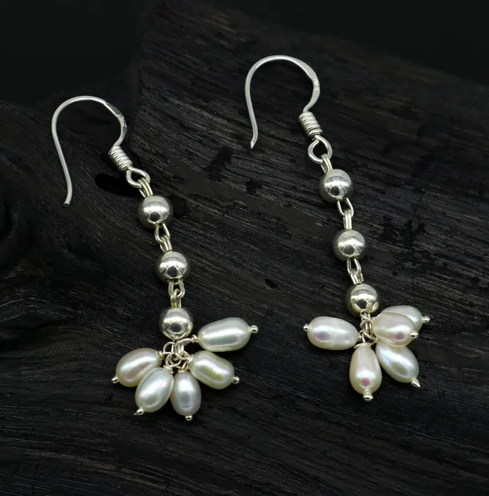 TRIBAL ORNAMENTS Earrings 925 sterling silver custom made hoops earring natural white pearl earring amazing customized bridesmaid pearl drop dangle earring s907