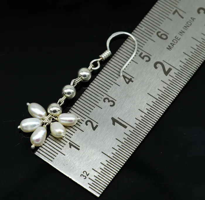 TRIBAL ORNAMENTS Earrings 925 sterling silver custom made hoops earring natural white pearl earring amazing customized bridesmaid pearl drop dangle earring s907