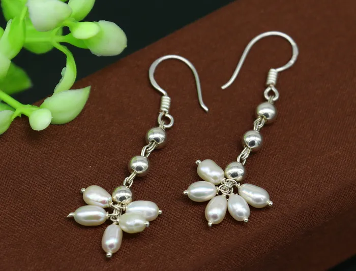 TRIBAL ORNAMENTS Earrings 925 sterling silver custom made hoops earring natural white pearl earring amazing customized bridesmaid pearl drop dangle earring s907