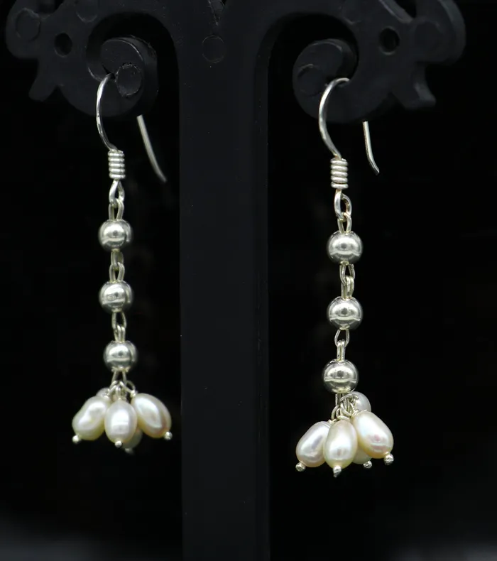 TRIBAL ORNAMENTS Earrings 925 sterling silver custom made hoops earring natural white pearl earring amazing customized bridesmaid pearl drop dangle earring s907