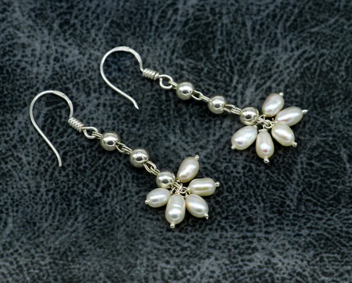 TRIBAL ORNAMENTS Earrings 925 sterling silver custom made hoops earring natural white pearl earring amazing customized bridesmaid pearl drop dangle earring s907