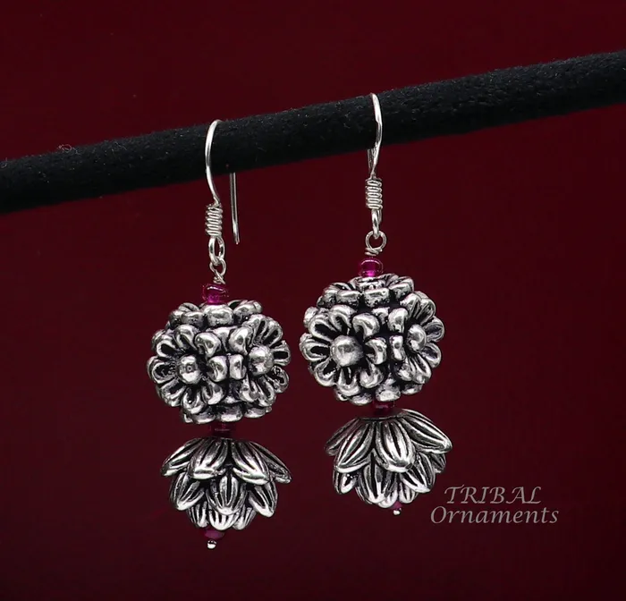 TRIBAL ORNAMENTS Earrings 925 sterling silver hamdmade hook earrings fabulous hanging pretty bells drop dangle earrings tribal ethnic jewelry from India s1085 TRIBAL ORNAMENTS Earrings 925 sterling silver hamdmade hook earrings fabulous hanging pretty bells drop dangle earrings tribal ethnic jewelry from India s1085