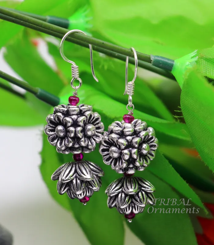 TRIBAL ORNAMENTS Earrings 925 sterling silver hamdmade hook earrings fabulous hanging pretty bells drop dangle earrings tribal ethnic jewelry from India s1085 TRIBAL ORNAMENTS Earrings 925 sterling silver hamdmade hook earrings fabulous hanging pretty bells drop dangle earrings tribal ethnic jewelry from India s1085