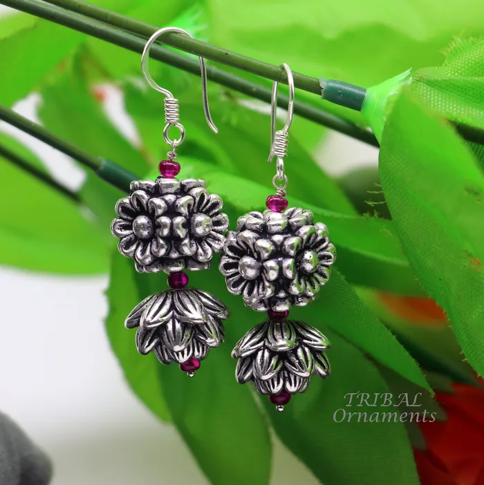 TRIBAL ORNAMENTS Earrings 925 sterling silver hamdmade hook earrings fabulous hanging pretty bells drop dangle earrings tribal ethnic jewelry from India s1085 TRIBAL ORNAMENTS Earrings 925 sterling silver hamdmade hook earrings fabulous hanging pretty bells drop dangle earrings tribal ethnic jewelry from India s1085