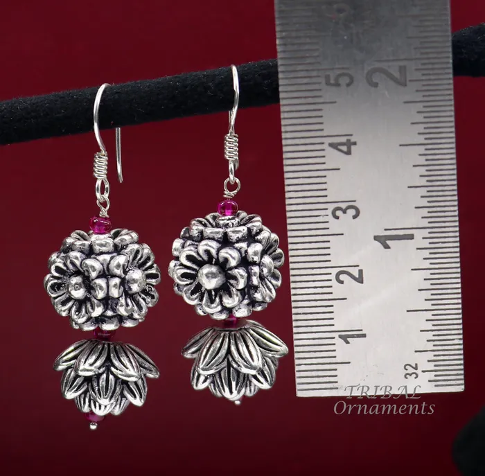 TRIBAL ORNAMENTS Earrings 925 sterling silver hamdmade hook earrings fabulous hanging pretty bells drop dangle earrings tribal ethnic jewelry from India s1085 TRIBAL ORNAMENTS Earrings 925 sterling silver hamdmade hook earrings fabulous hanging pretty bells drop dangle earrings tribal ethnic jewelry from India s1085