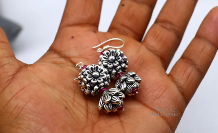 TRIBAL ORNAMENTS Earrings 925 sterling silver hamdmade hook earrings fabulous hanging pretty bells drop dangle earrings tribal ethnic jewelry from India s1085 TRIBAL ORNAMENTS Earrings 925 sterling silver hamdmade hook earrings fabulous hanging pretty bells drop dangle earrings tribal ethnic jewelry from India s1085