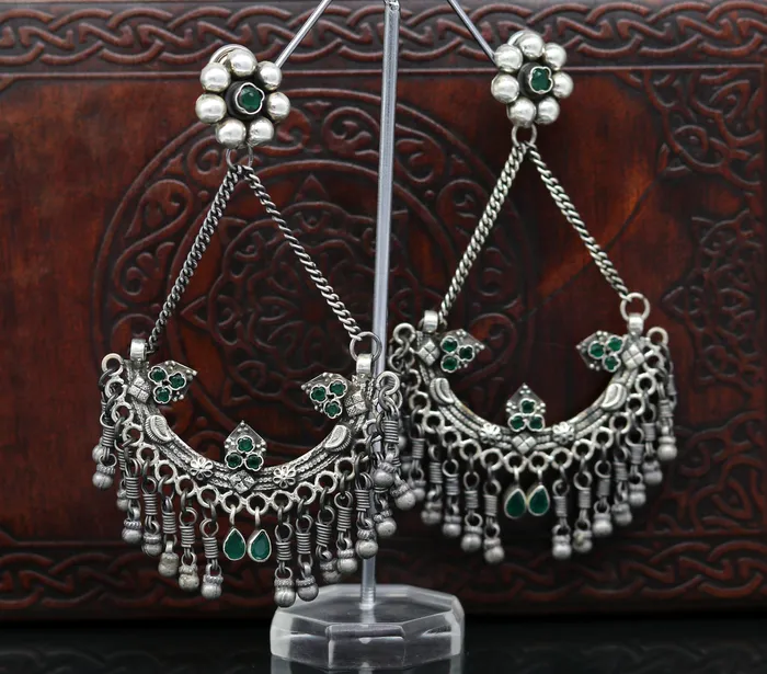 TRIBAL ORNAMENTS Earrings 925 sterling silver handmade gorgeous customized heavy look drop dangle stud earring charm jewelry wedding bridesmaid jewelry s880