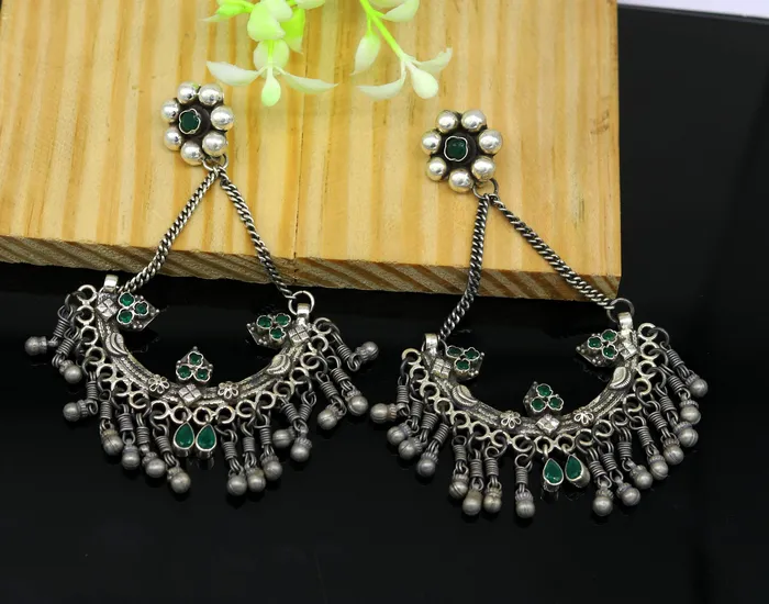 TRIBAL ORNAMENTS Earrings 925 sterling silver handmade gorgeous customized heavy look drop dangle stud earring charm jewelry wedding bridesmaid jewelry s880