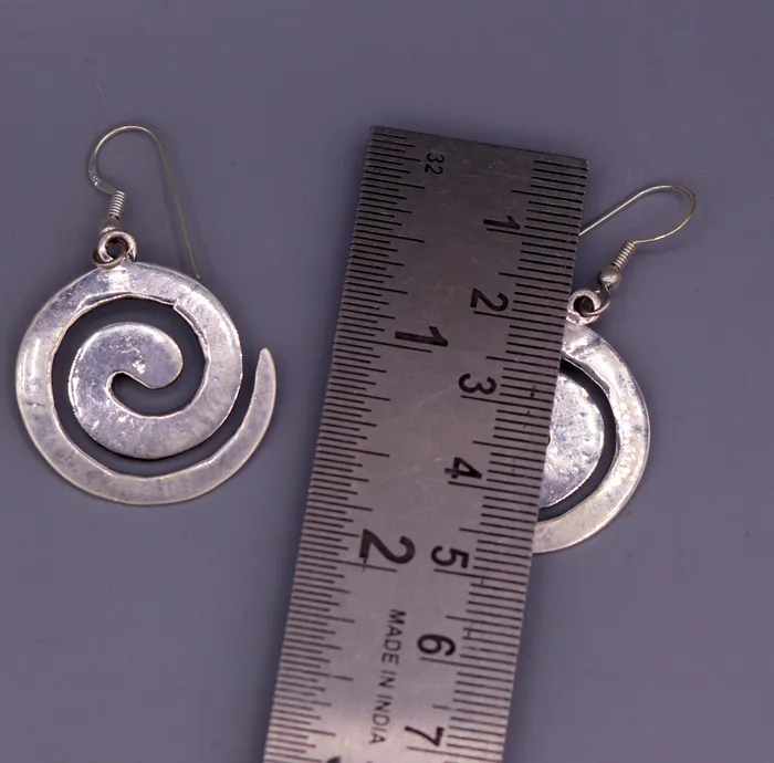 TRIBAL ORNAMENTS Earrings Amazing spiral design 925 solid sterling silver scratch link fancy hoops earrings tribal jewelry from Rajasthan india daily use jewelry s420