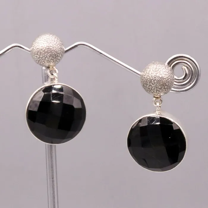 TRIBAL ORNAMENTS Earrings Bollywood style 925 silver handmade black onyx stone hoops earring dangle s152