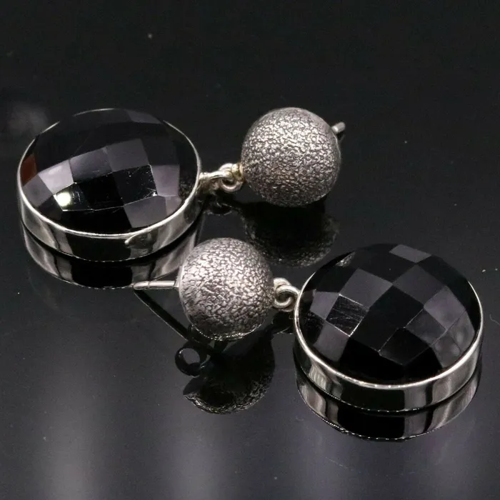 TRIBAL ORNAMENTS Earrings Bollywood style 925 silver handmade black onyx stone hoops earring dangle s152