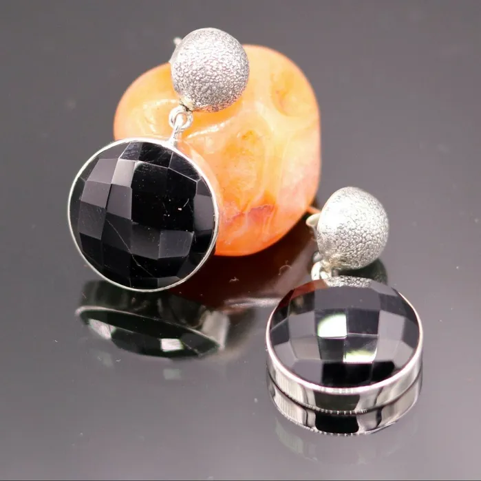 TRIBAL ORNAMENTS Earrings Bollywood style 925 silver handmade black onyx stone hoops earring dangle s152