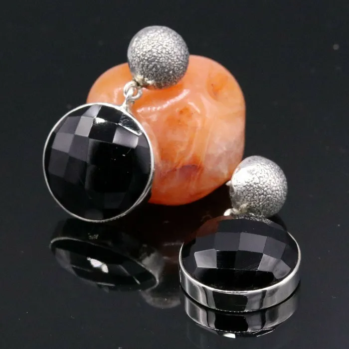 TRIBAL ORNAMENTS Earrings Bollywood style 925 silver handmade black onyx stone hoops earring dangle s152