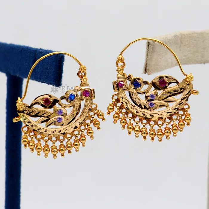TRIBAL ORNAMENTS Earrings Indian traditional cultural design 22Kt yellow gold handmade amazing antique style girls womens earrings charms hoops jewelry er183 TRIBAL ORNAMENTS Earrings Indian traditional cultural design 22Kt yellow gold handmade amazing antique style girls womens earrings charms hoops jewelry er183
