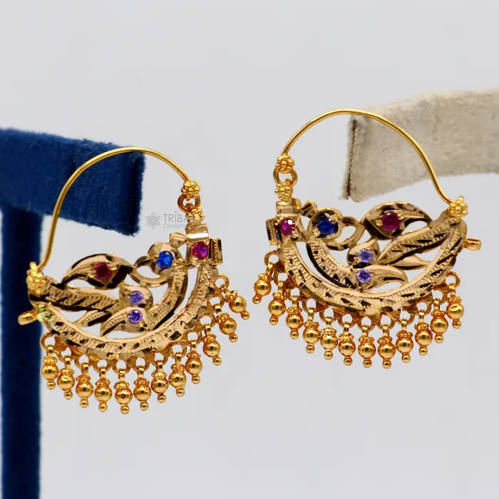 TRIBAL ORNAMENTS Earrings Indian traditional cultural design 22Kt yellow gold handmade amazing antique style girls womens earrings charms hoops jewelry er183 TRIBAL ORNAMENTS Earrings Indian traditional cultural design 22Kt yellow gold handmade amazing antique style girls womens earrings charms hoops jewelry er183