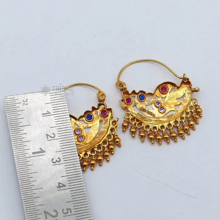 TRIBAL ORNAMENTS Earrings Indian traditional cultural design 22Kt yellow gold handmade amazing antique style girls womens earrings charms hoops jewelry er183 TRIBAL ORNAMENTS Earrings Indian traditional cultural design 22Kt yellow gold handmade amazing antique style girls womens earrings charms hoops jewelry er183