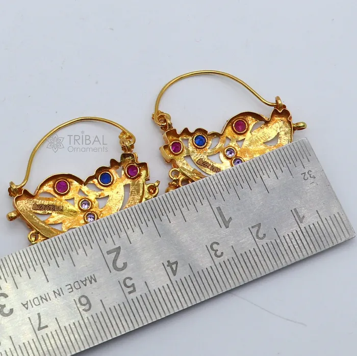 TRIBAL ORNAMENTS Earrings Indian traditional cultural design 22Kt yellow gold handmade amazing antique style girls womens earrings charms hoops jewelry er183 TRIBAL ORNAMENTS Earrings Indian traditional cultural design 22Kt yellow gold handmade amazing antique style girls womens earrings charms hoops jewelry er183